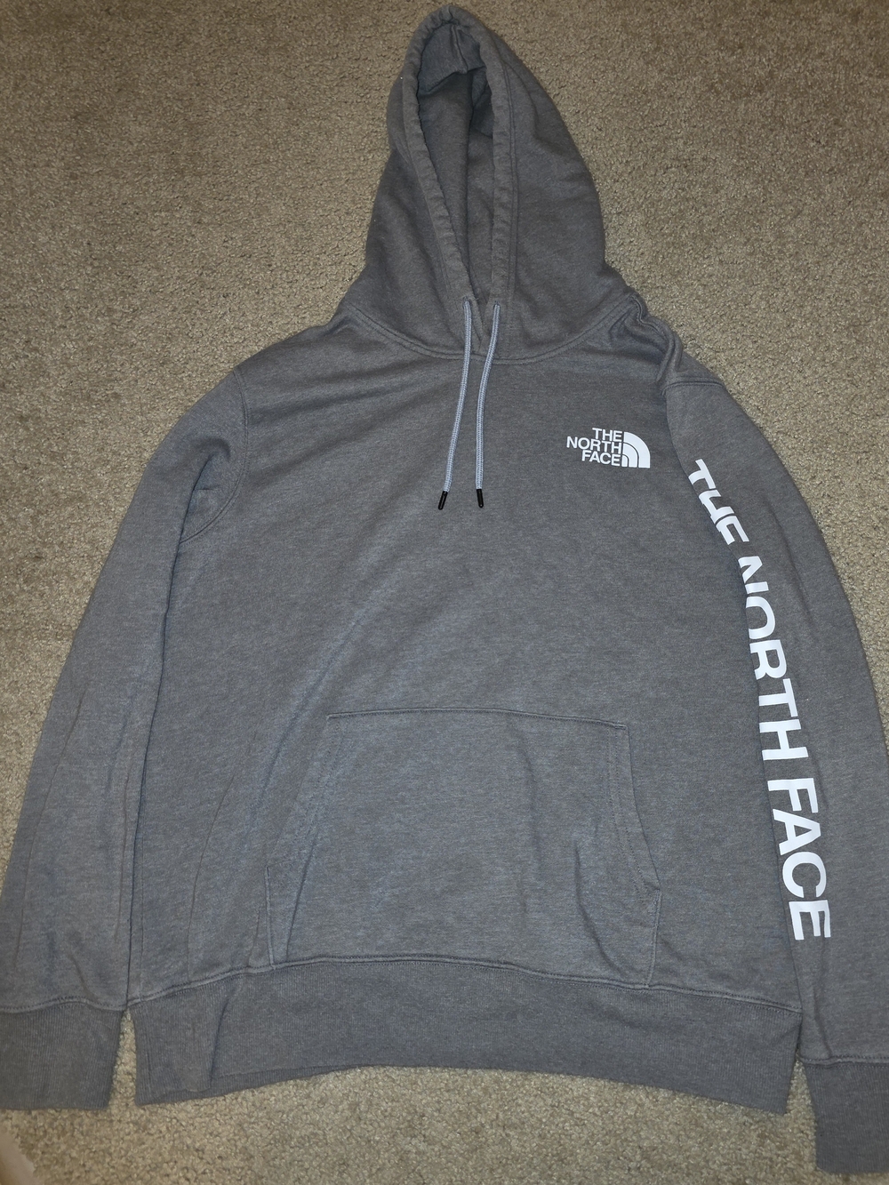 The North Face Mens L Gray Cotton Pullover Hoodie Graphic Logo Hoodie Pockets